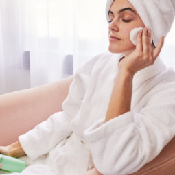 woman using toner